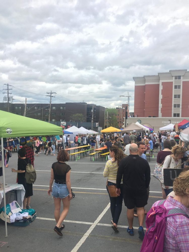 State College community members walk around the variety of venues at Pop Up Avenue.