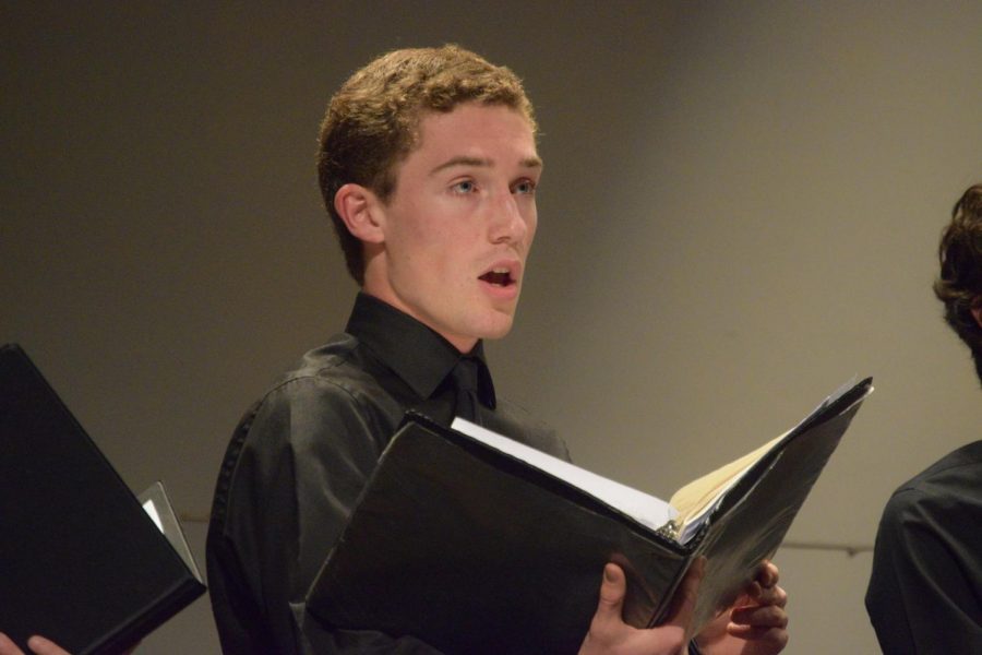 Junior Jackson Dillard, the vice president of State High Choirs and a member of Master Singers, Chamber Singers, and Only Men Allowed, performs “Sound an Alarm” by Friedrich Handel at the Autumn Song concert. When asked why he likes to sing, Dillard responded, Simple. I love the community.