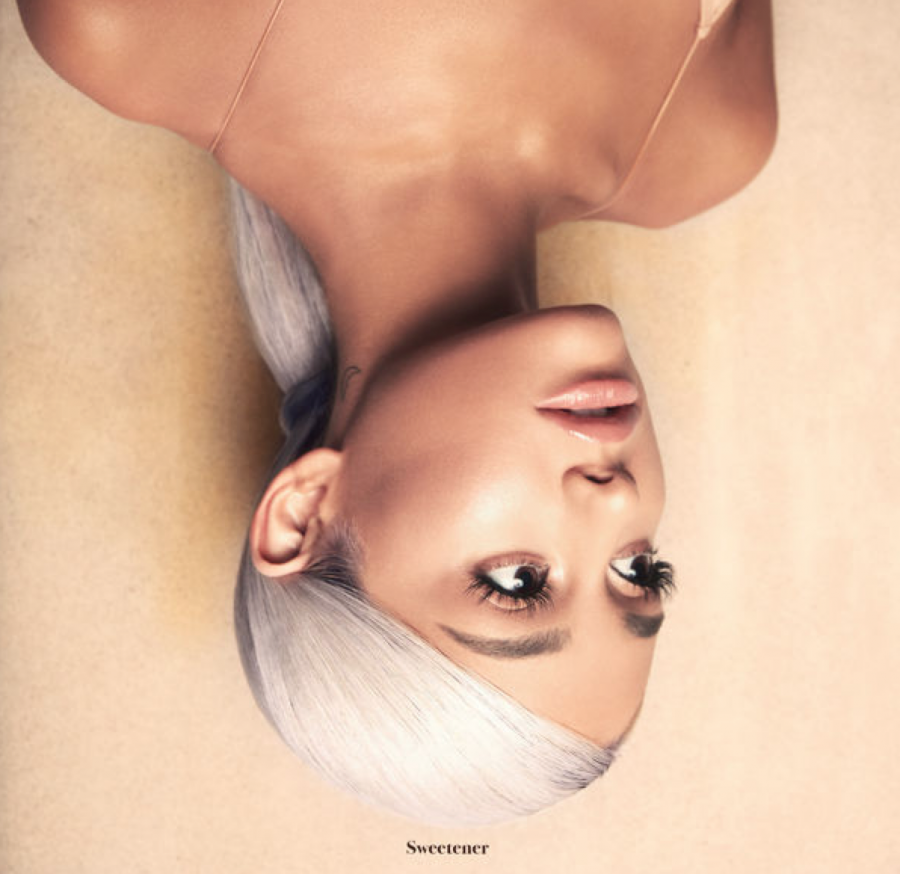 Grandes+album+cover+features+a+simple+headshot+of+her%2C+surrounded+by+a+beige+background.+The+most+notable+feature+of+the+cover+is+the+fact+that+she+is+upside+down.+This+is+Grandes+first+album+cover+that+is+in+color.