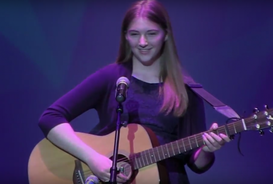 Katelyn James performing at Happy Valley’s Got Talent this past March. She performed an original song called “Invisible”. “It went very well,” said James. Picture Courtesy of HVGT. 
