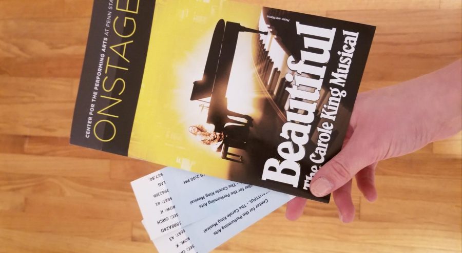 The playbill of the Center for the Performing Arts at Penn State musical, Beautiful the Carole King Musical. You can find the dates and locations for the rest of the tour at https://beautifulonbroadway.com/tour/.