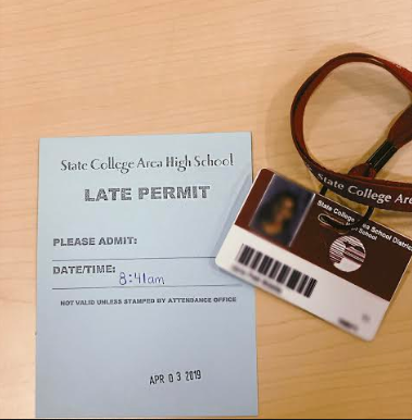 State College Area High School Late Permit slip students recieve when they are late to school. The time handed to the student is 8:41am, one minute after school has started. 
