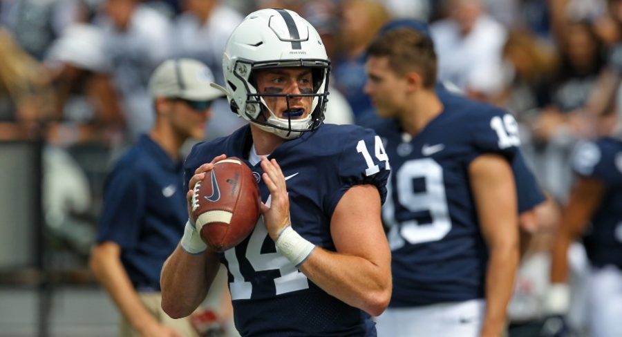 Penn+State+quarterback+Sean+Clifford+warms+up+for+his+first+game+of+the+2019+season.