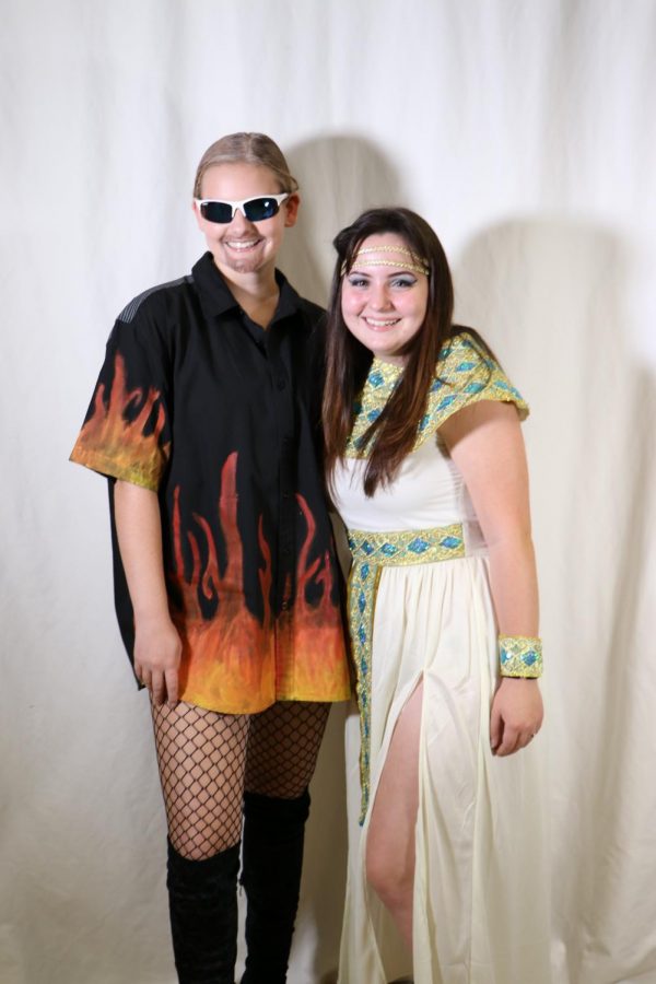Seniors Alexa Thies and Allaina Wagner posing for a photo at the Halloween Dance with the professional backdrop. “We’re working on projects that require funds that are going to beautify our school basically, Wagner said. We’re working on a huge mural project with the funds that we get.