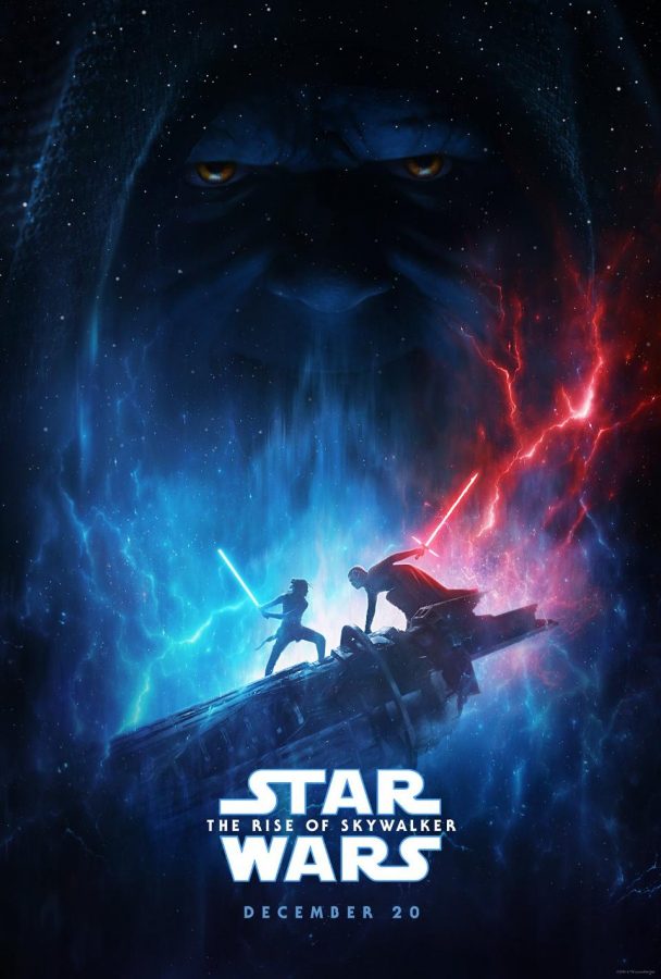 The+Star+Wars%3A+Rise+of+Skywalker+poster+as+seen+on+social+media+and+in+movie+theaters.+The+poster+release+caused+fans%2C+both+devoted+and+casual%2C+much+excitement.+The+poster+depicts+a+lightsaber+battle+between+the+main+protagonist+in+the+film%2C+Rey%2C+and+the+main+villain+Kylo+Ren.+In+the+background+of+the+poster+is+a+face+any+Star+Wars+fan+will+know%3A+Emperor+Palpatine.+