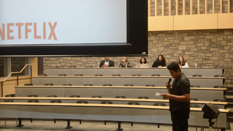 Aidan Kennedy-Phillips, a sophomore at Delta High, introduces his Community Action Plan project. He chose to show the Netflix documentary 13th. He opened by saying, “I’m glad you could all be here tonight, this is such an important film about the mass incarceration crisis in the United States.” 