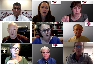 On September 2nd, Dr. O Donnell, Mrs. Concepcion, Dr. Bader,(top row, left to right) Mr. Fozard, Ms. Zydney, Mr. Hutchinson,(middle row left to right) Mrs. Bedell, Mr. Leous, and Mrs. Brandt(bottom row left to right) are some of the board members that discussed the application of the new Fall Athletic Interim Plan. (Photo/Cora Bainbridge)