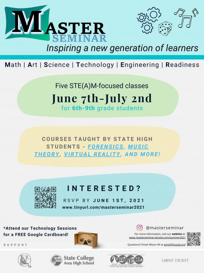 The flyer for MASTER Seminar. Interested middle schoolers can scan the QR code or go to the link listed in the poster to sign up.