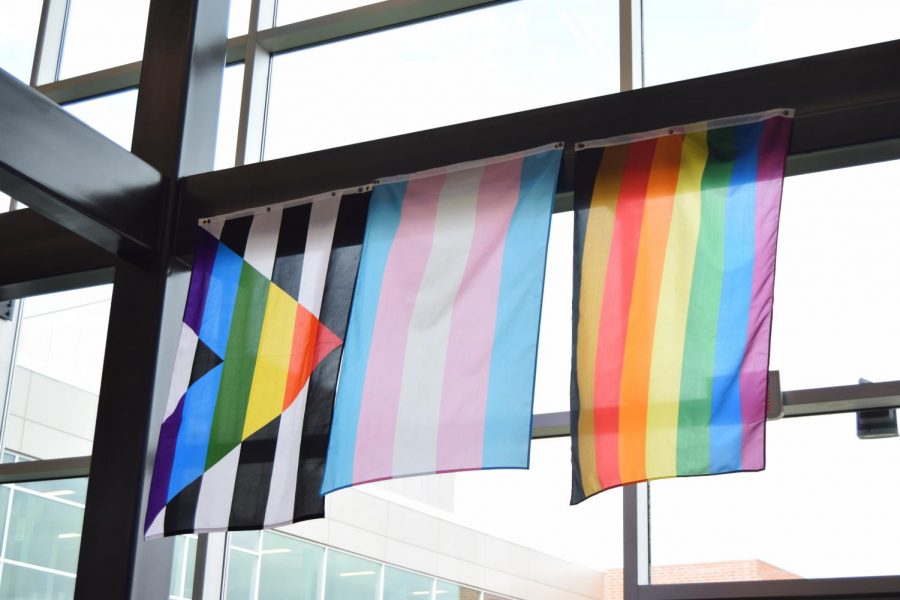 The Ally Pride Flag, Transgender Pride Flag, and the Philadelphia Pride Flag hanging in the SCAHS building. The SCASD Board of Directors approved a set of trans policies at their meeting on Monday, Sept. 13.