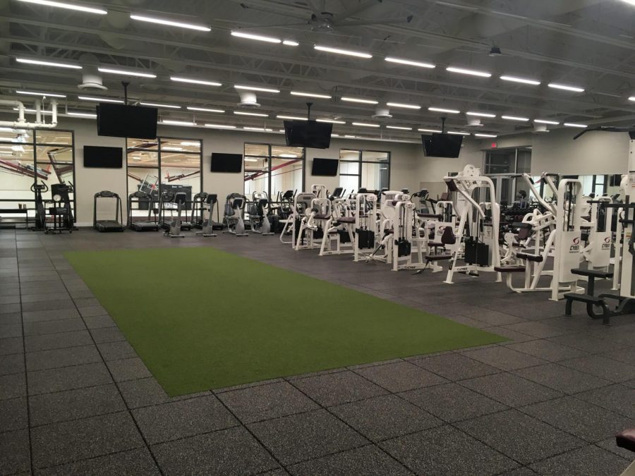 The new and improved fitness center, located in the back of State High’s South campus. It is accessible by the stairs in the school and then up the stairs past the auxiliary gym.