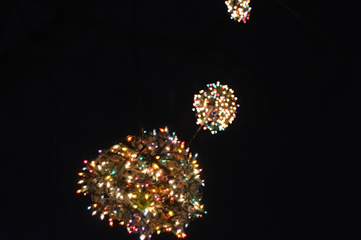 Photo of the orbs strung up on a rope. Photo taken by Caroline Concepcion and Claire Fox on December 15, 2021. 