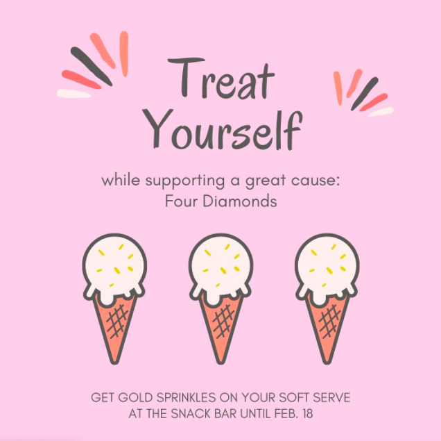 A promotion post for Mini-THONs Golden Sprinkles Fundraiser, posted on their Instagram on Feb. 14. 