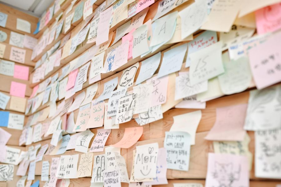 The sticky note wall at Cafe Wow. Taken Mar. 6, 2022. 