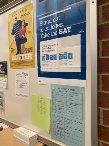 A poster outside the counseling office advertising the SAT.