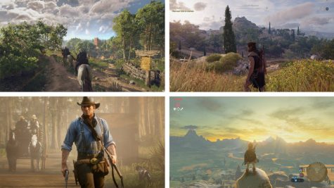 Popular open-world games. Top-left - Witcher 3; Top-Right - Assassin’s Creed Odyssey; Bottom-Left - Red Dead Redemption 2; Bottom-right - Legend of Zelda: Breath of the Wild. Credit to Andrew Williams of Short List.