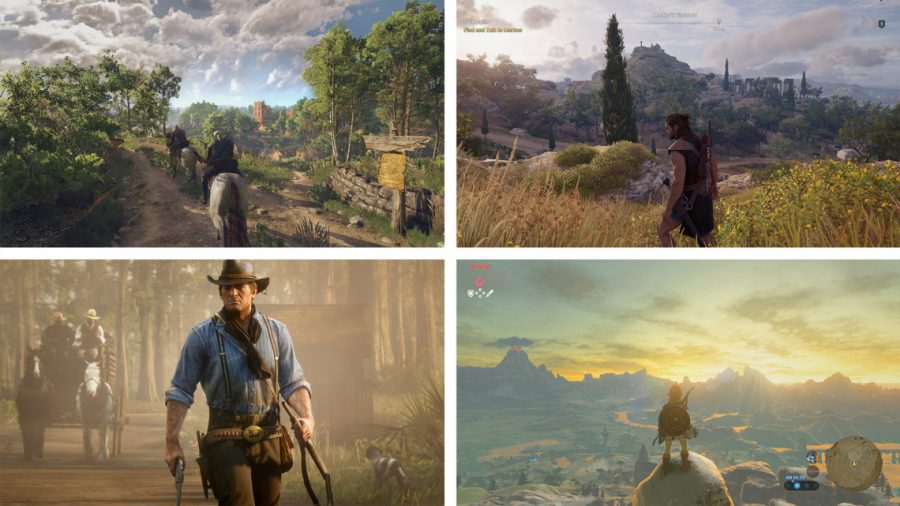 Popular open-world games. Top-left - Witcher 3; Top-Right - Assassin’s Creed Odyssey; Bottom-Left - Red Dead Redemption 2; Bottom-right - Legend of Zelda: Breath of the Wild. Credit to Andrew Williams of Short List.