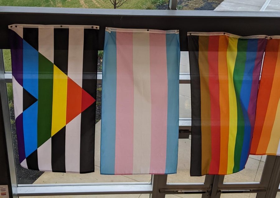 The pride, transgender, and ally flag (top to bottom) hanging together at State High.