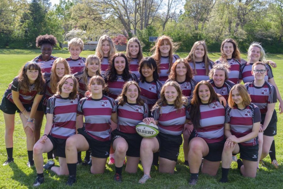 The 2021-2022 State High Girls Rugby team poses in uniform. Photo courtesy of Aaron Biver.
