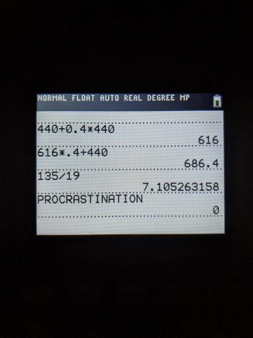 PROCRASTINATION written on a TI-84 Calculator, representing the schoolwork many students procrastinate.