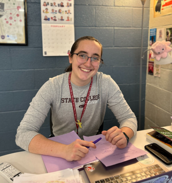 Ms. Andrea Kling at her desk.
