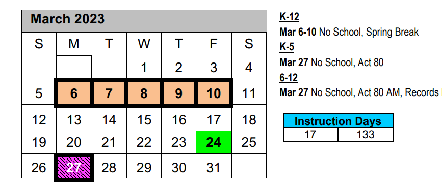 SCAHS Spring Break, March 6-10, on the SCASD 2022-2023 Academic Calendar. 