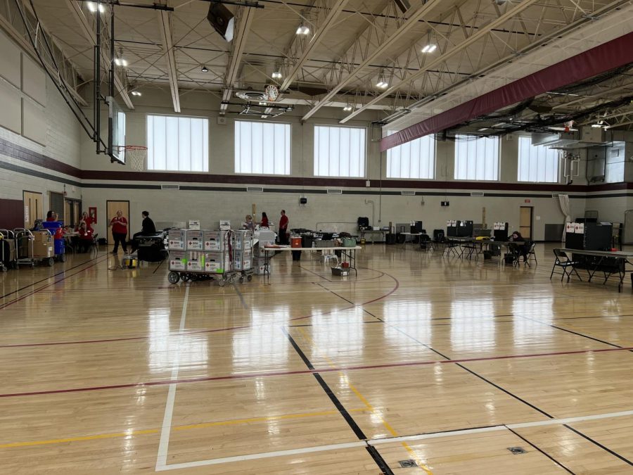 The American Red Cross sets up the Blood Drive in the North Auxiliary Gym. 