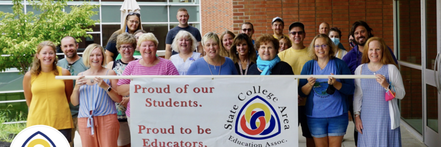 The SCAEA Teachers Union Leaders standing proudly in front of State College Area High School. Photo Courtesy of Allison Becker.