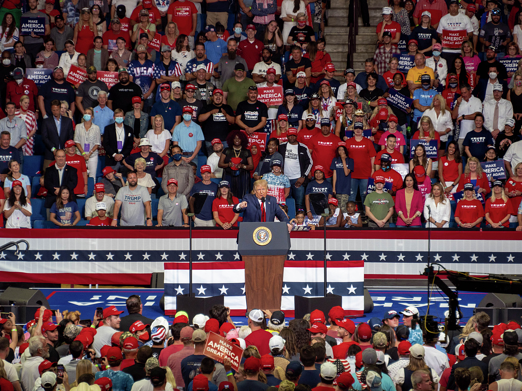 Trump speaking to a crowd during a rally in Tulsa, OK on June 20, 2020. Trump has built a large “fan base” in spite of his many problematic actions. 

President Trump at his Tulsa Rally. -06-20. Photograph. Retrieved from the Library of Congress, .