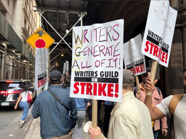 Photo of the Writers Strikes strikes, courtesy of Fabebk, WikiMedia.
