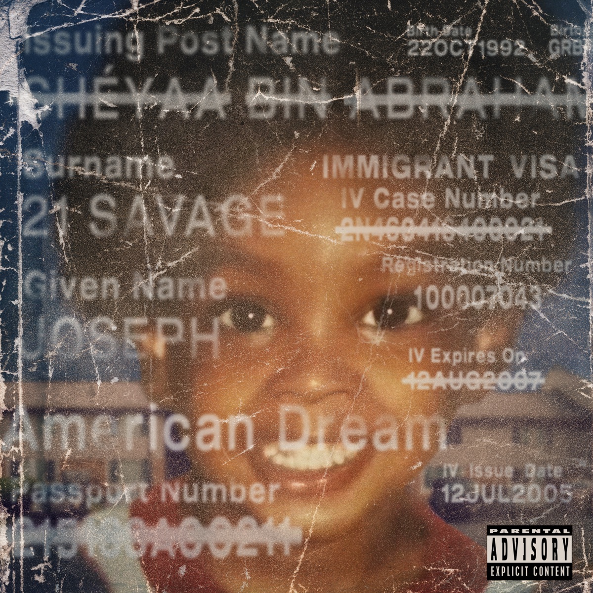 The album cover of 21 Savages american dream, featuring a photo of him as a child. 