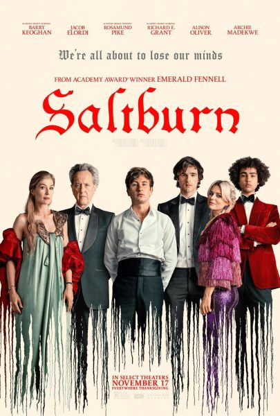 Promotional poster of the Saltburn cast made by Amazon Studios and released Aug. 30, 2023