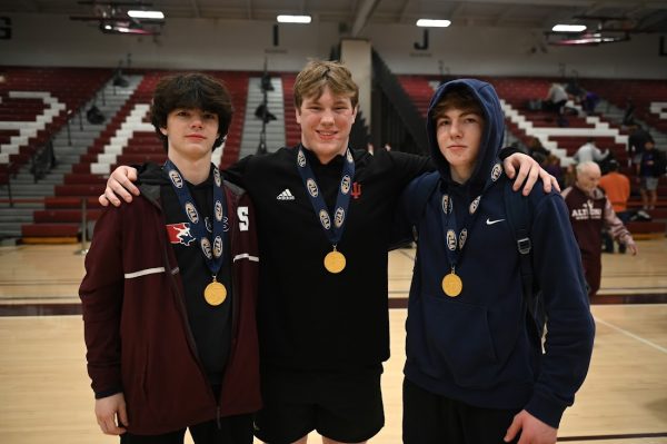 CHAMPS! James Whitbread, Nicholas Pavlechko, and Asher Cunningham (Left-Right) line up with their gold.
