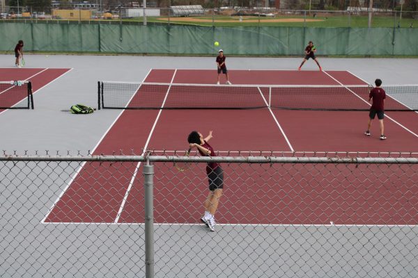 Duo Jerry Zhang (Left) and Dashiell Nealon (Right) play against team mates Evan Zhang (Top Left) and Peter Novikov post the teams match against Chambersburg on Wednesday, March 10. 