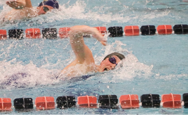 State Colleges Molly Workman swims the Class 3A 100 free in 49.31 to win PIAA gold at Bucknell Universitys Kinney Stadium on Mar 14, 2024. (Evan Wheaton)