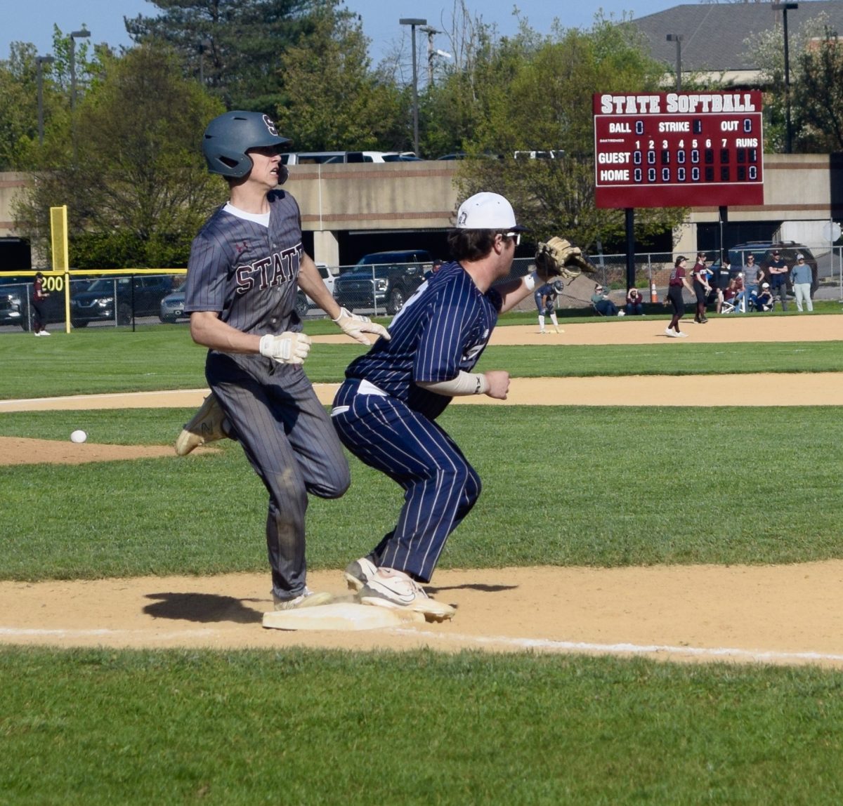 Sophomore Michael Powell reaches first on a bunt in the second inning.