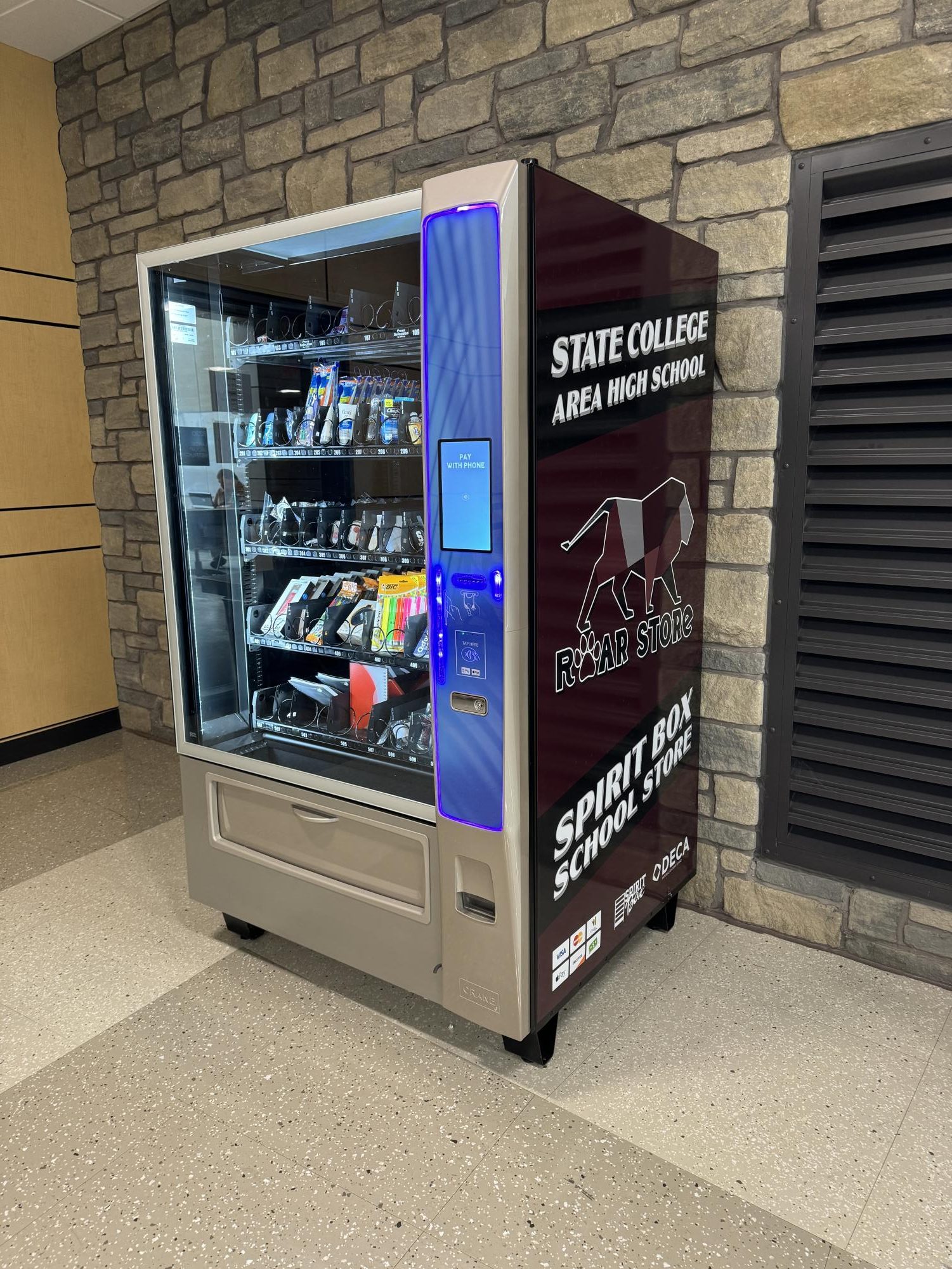 The Roar Store Spirit Box stands on the second floor of the building as it awaits its customers.
