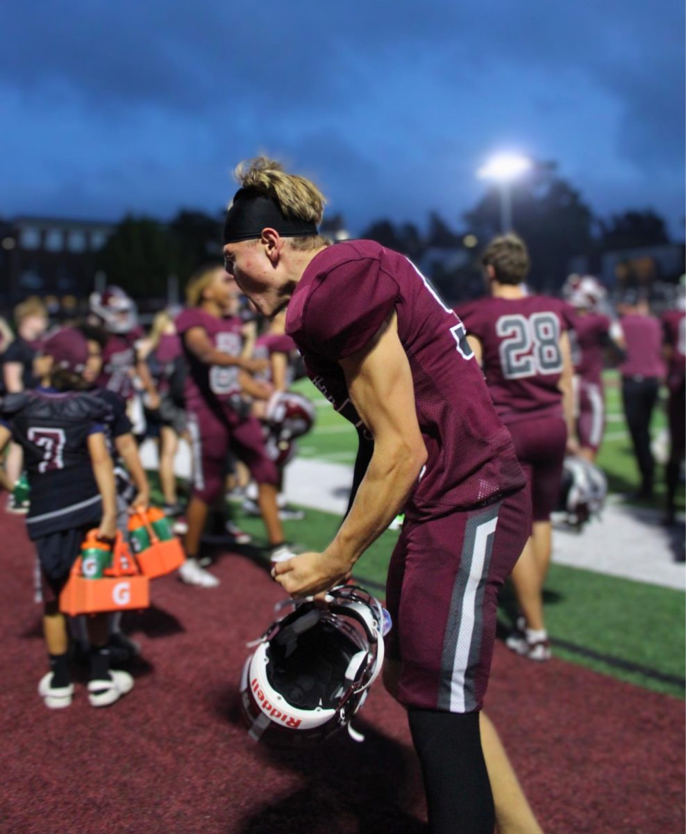 Sophomore kicker Shane Markowski celebrates a touchdown. 