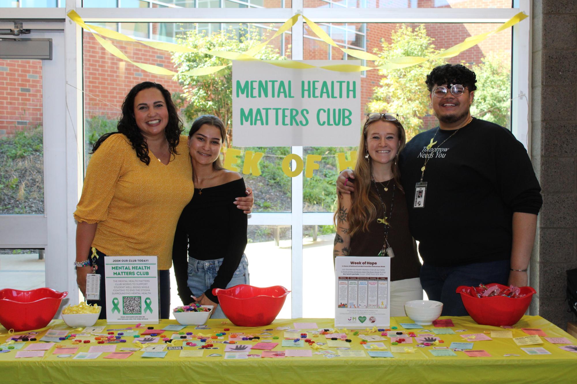 Listed from left to right: Elisabeth James, High School Mental Health Clinician. Sophie Feen, High School Senior. Lexie Wise, High School Social Worker. Jaylin Frierson, Student Counseling Intern.