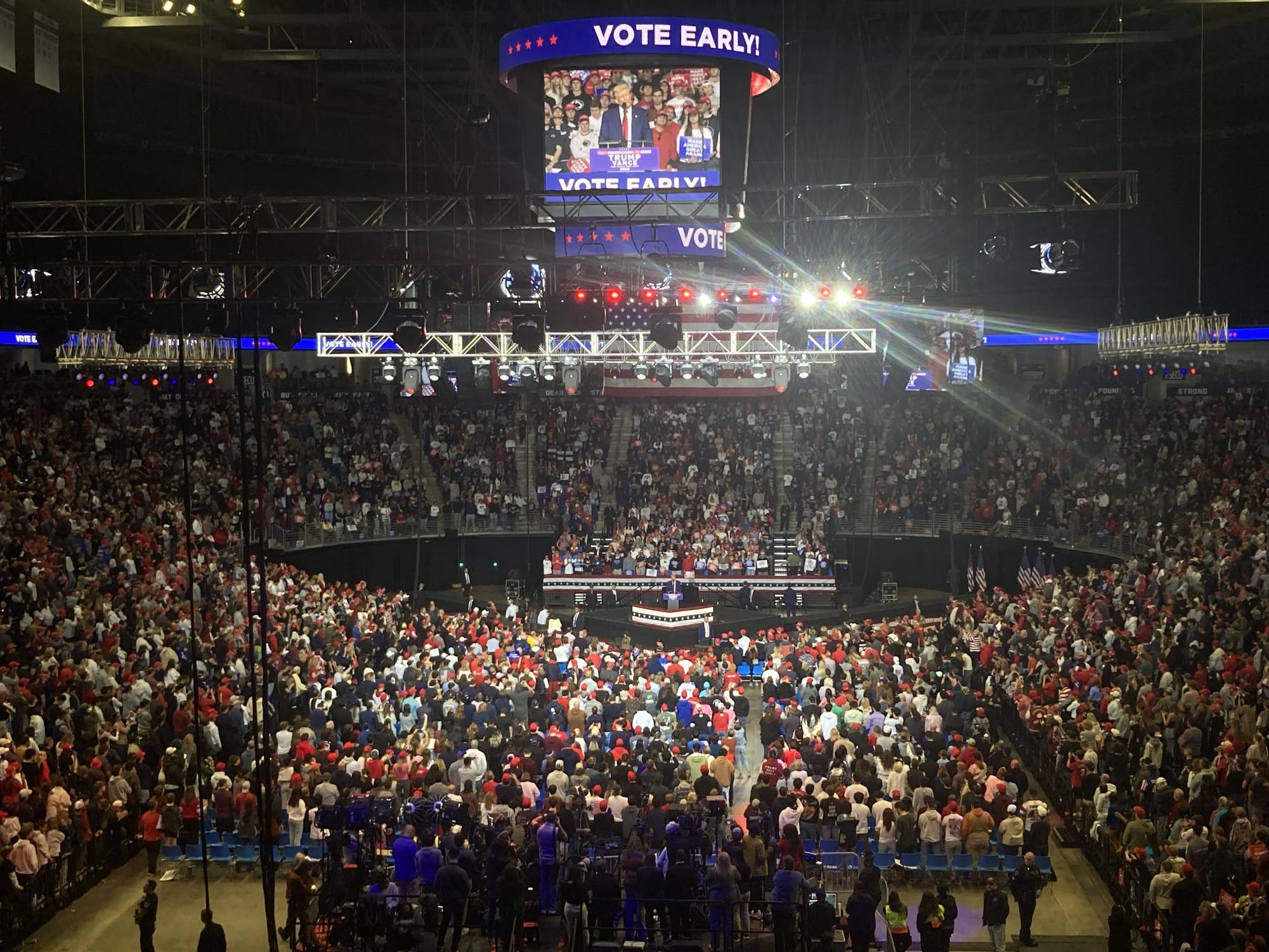 Trump speaks to a crowd at a rally in State College, PA on Oct. 26. 