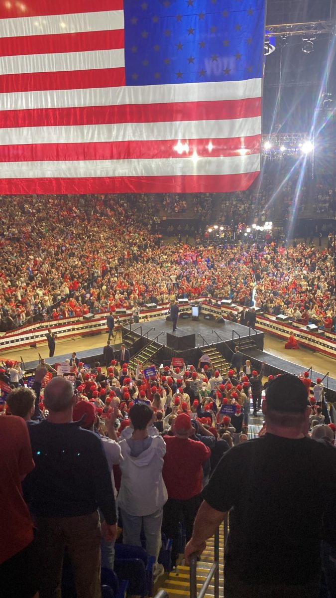 Trump speaks at rally at the Bryce Jordan Center. 