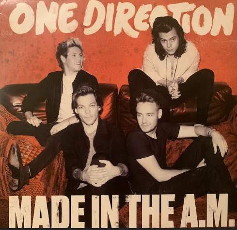 This is the album cover of the One Direction band. Liam Payne sits comfortably on the bottom right of the picture.