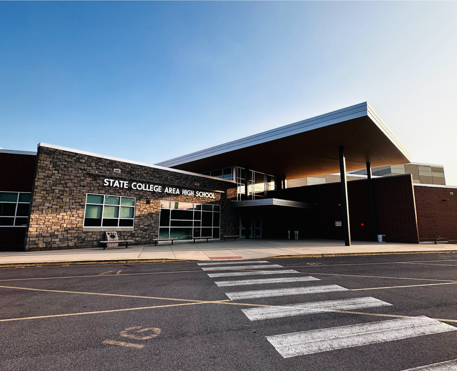 The back entrance of State College Area High School, which has offered the IB Diploma Programme to 11th and 12th graders since 2019.