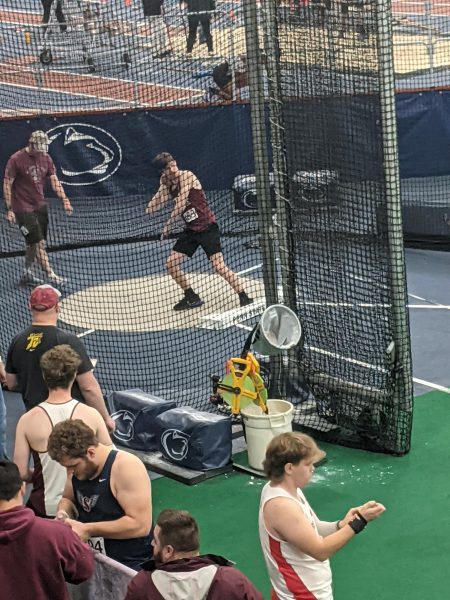 Junior Tanner Cohagan prepares for his event at an indoor track meet at Penn State