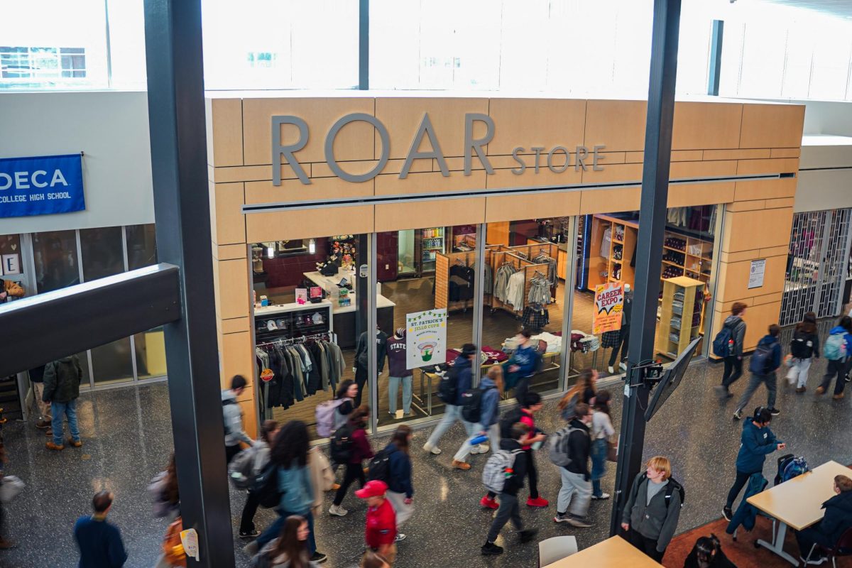 Students buzz past the Roar Store on their way to the last lunch period of the day. The store is open during lunches on a regular basis, and occasionally open after school during certain events. In between lunch periods the store shuts down for cleaning, ensuring a safe and clean experience for the students of the following lunch.