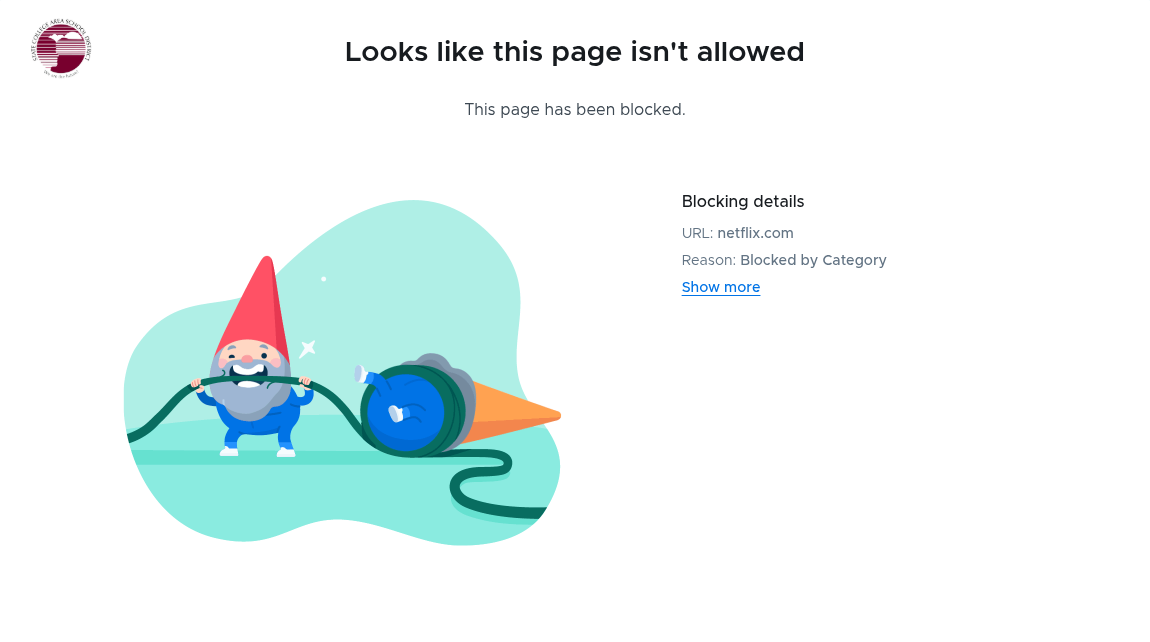 The icon and information that shows up on screen when a SCASD student is denied access to a website. Screenshot by Eries St Sauver.