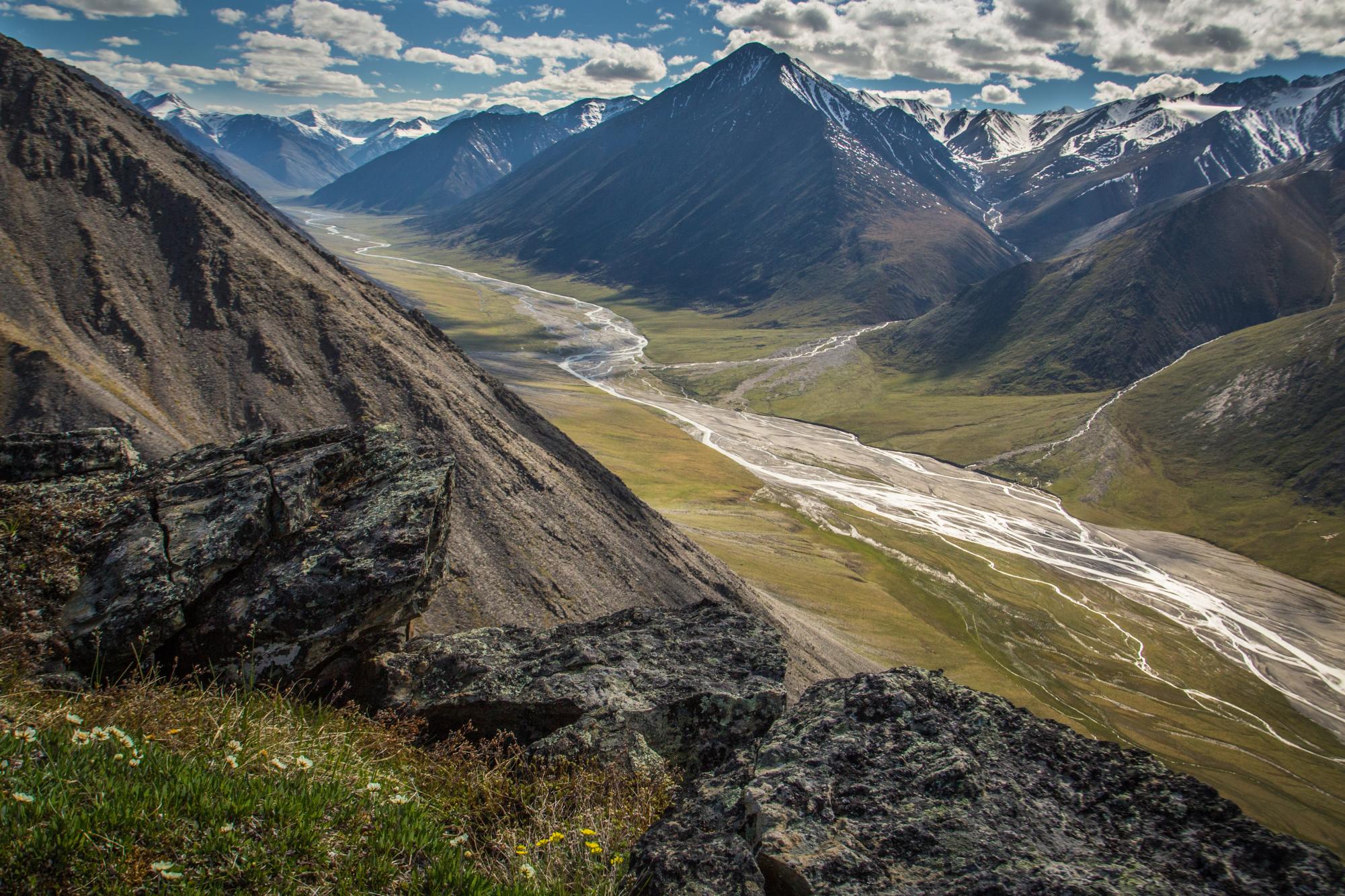 View of the Jago River from a ridge in the Arctic National Wildlife Refuge, Alaska. 