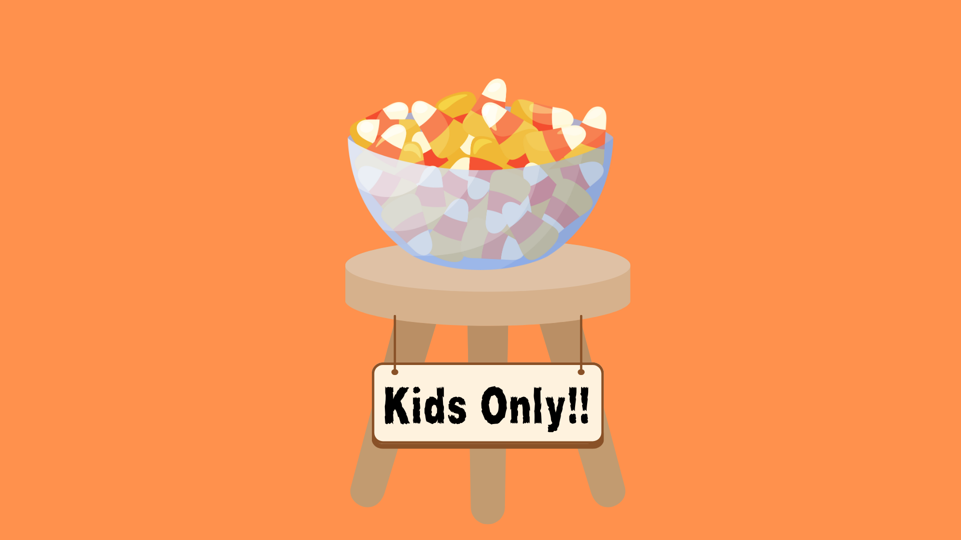 Graphic showcasing a bowl of candy marked “Kids Only!!”