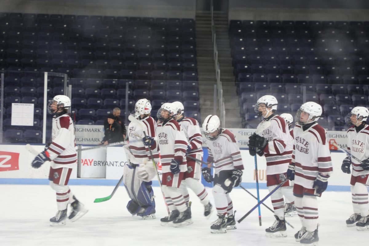 Oliver Brumberg glides off the rink with his team after a deciding victory. “It was a big win for the team, great for our standings and morale. Definitely good to get a win under our feet.”