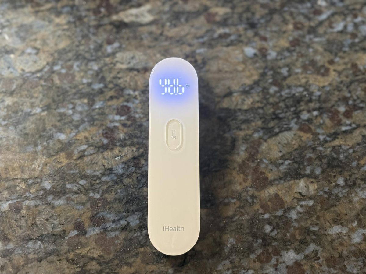 A thermometer displays a healthy temperature.