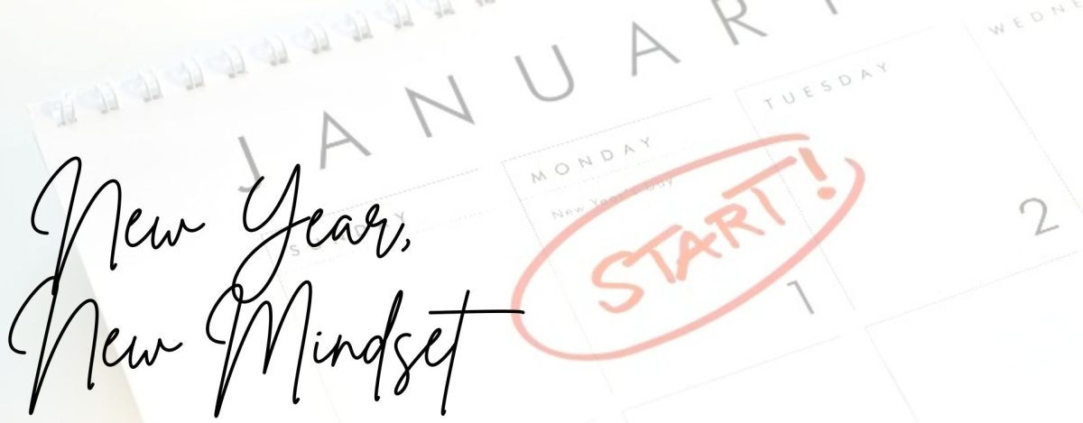 Canva graphic that displays a January calendar and has a text overlay that says "New Year, New Mindset"